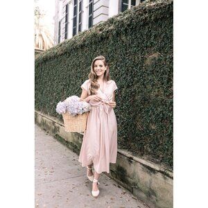 GAL MEETS GLAM Pink Tie Waist V-Neck Satin Midi Dress Size 8 Barbie Classic